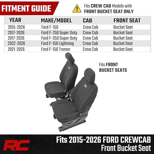 Image of Rough Country Neoprene Seat Covers for 15-22 F-150 |17-22 Super Duty - 91016,Black, Front