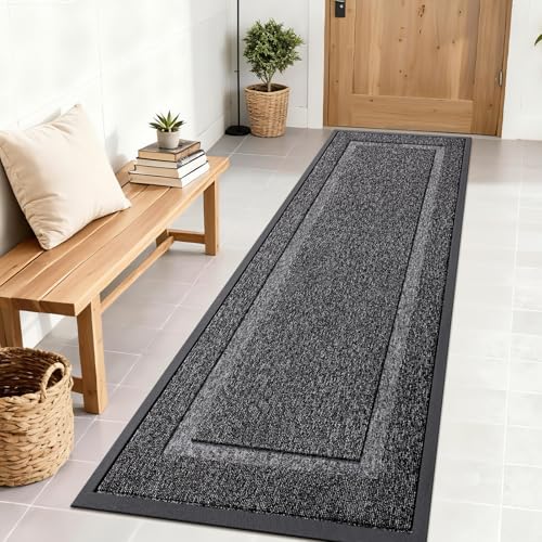 Image of OLANLY Front Door Mat Indoor Outdoor Entrance, Waterproof All-Season, All-Weather Doormat, Sturdy Natural Rubber, Low Profile, Easy Clean Patio Porch Entryway Mat, 71x23, Black and White