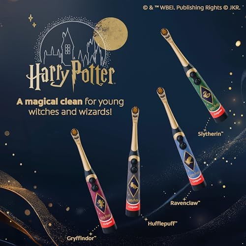 Colgate Harry Potter Kids Battery Toothbrush Multipack, Extra Soft Kids Vibrating Toothbrush, AA Batteries Included, 4 Pack, for Witches and Wizards Ages 3 and Older, Lay Flat Design - 1