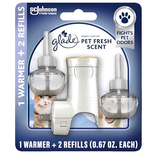 Glade PlugIns Refills Air Freshener Starter Kit, Pet Fresh Scent, Scented and Essential Oils for Home and Bathroom, 0.67 Fl Oz, 1 Warmer + 2 Refills