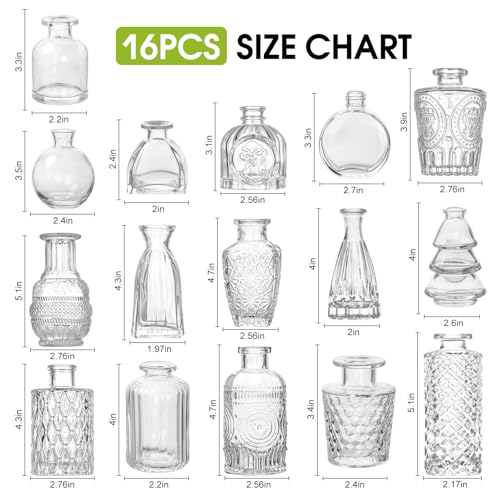 Pequeños jarrones de cristal UCAMP pack de 16 mini piezas para resolver centros de mesa de bodas 4