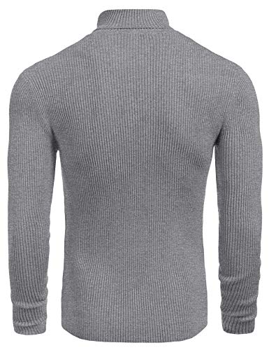 Image of COOFANDY Mens Ribbed Slim Fit Knitted Pullover Casual Turtleneck Sweater | Premium anti-shrink knit turtleneck. Soft, warm & stretchy-perfect for casual, work or outdoor wear in fall /winter.
