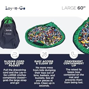 Lay-n-Go 2-in-1 Portable Drawstring Toys Storage Organizer and Play Mat for Room and Travel, Made for Kids and Toddlers with a Durable Patented Design Lay n Go 2 in 1 Portable Drawstring Toys Storage Organizer and Play Mat for Room and Travel Made for Kids and Toddlers with a Durable Patented Design