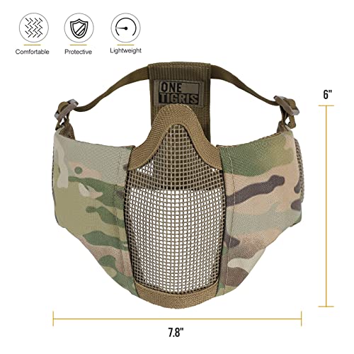 Onetigris 6" Foldable Half Face Airsoft Mesh Mask With Ear Protection, Military Tactical Lower Face Protective Mask (Multicam) #TOP1