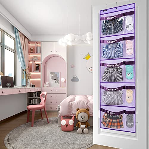 Anzorg Weekly Kids Clothes Organizer Day Of Week School Clothing Storage Monday To Friday Hanging Closet Organizer (Purple) #TOP3