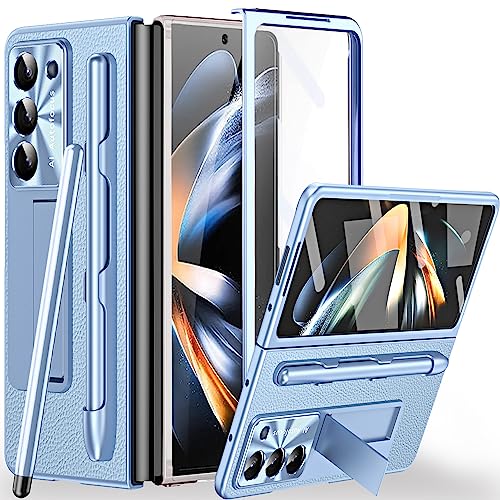 Coque Galaxy Z Fold 5 avec stylet et support de visionnage étui mince bleu