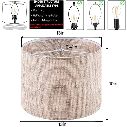 Goso Medium Lampshade Rattan Drum Lamp Shade For Tablelamp,Floor Lamps,Diy Pendant Light,Wall Hanging,Spider Fitter 13 "Top X 13" Bottom X 10 "Heigh,Includes Harp & Adapter (Natural Linen Beige) #TOP1