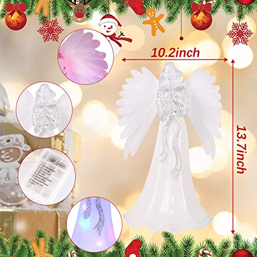 Christmas Fiber Optic Tree Topper,Hohotime Angel Christmas Tree Topper Ornament With 8 Lighted Modes,Led Angel Tree Topper With Fiber Optic Wings For Christmas Tree Decorations - White #TOP2
