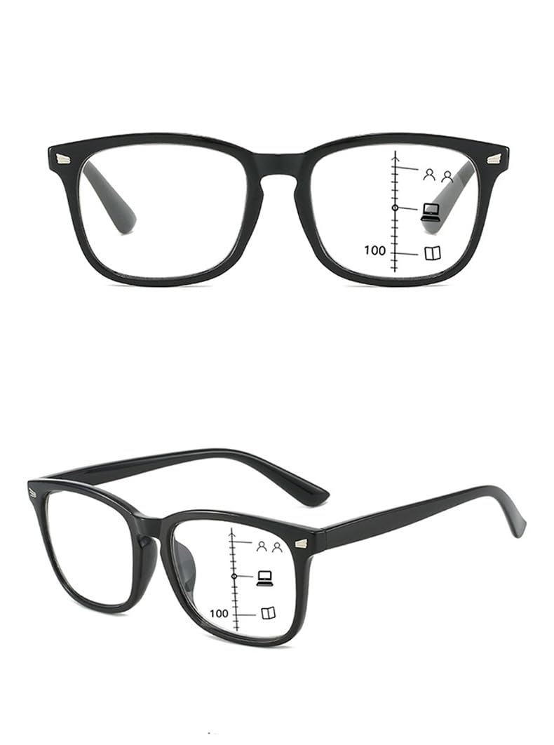 Kexinsuo Men's Glossy Black Blue Light Blocking Multi-Focus Reading Glasses For And Wo (, 3.0X)