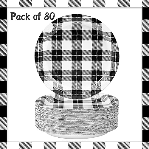 Decorlife 80 Count Buffalo Plaid Plates, 9 Inch Black And White Paper Plates For Party Supplies #TOP3