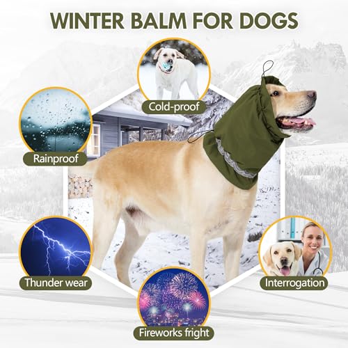 Image of Dog Ear Cover Adjustable Ear Protection Winter Warm Outdoor Rainproof Travel Coldproof Dog Neck Wrap Green S