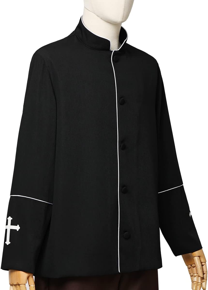 BPURB Mens Long Sleeves Clergy Coat for Priest Pastor Stand Collar Preacher Minister Costume - Image 2