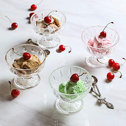 8 Ounce Clear Glass Ice Cream Cups - Glass Dessert Bowls - Set of 4 Different Patterns