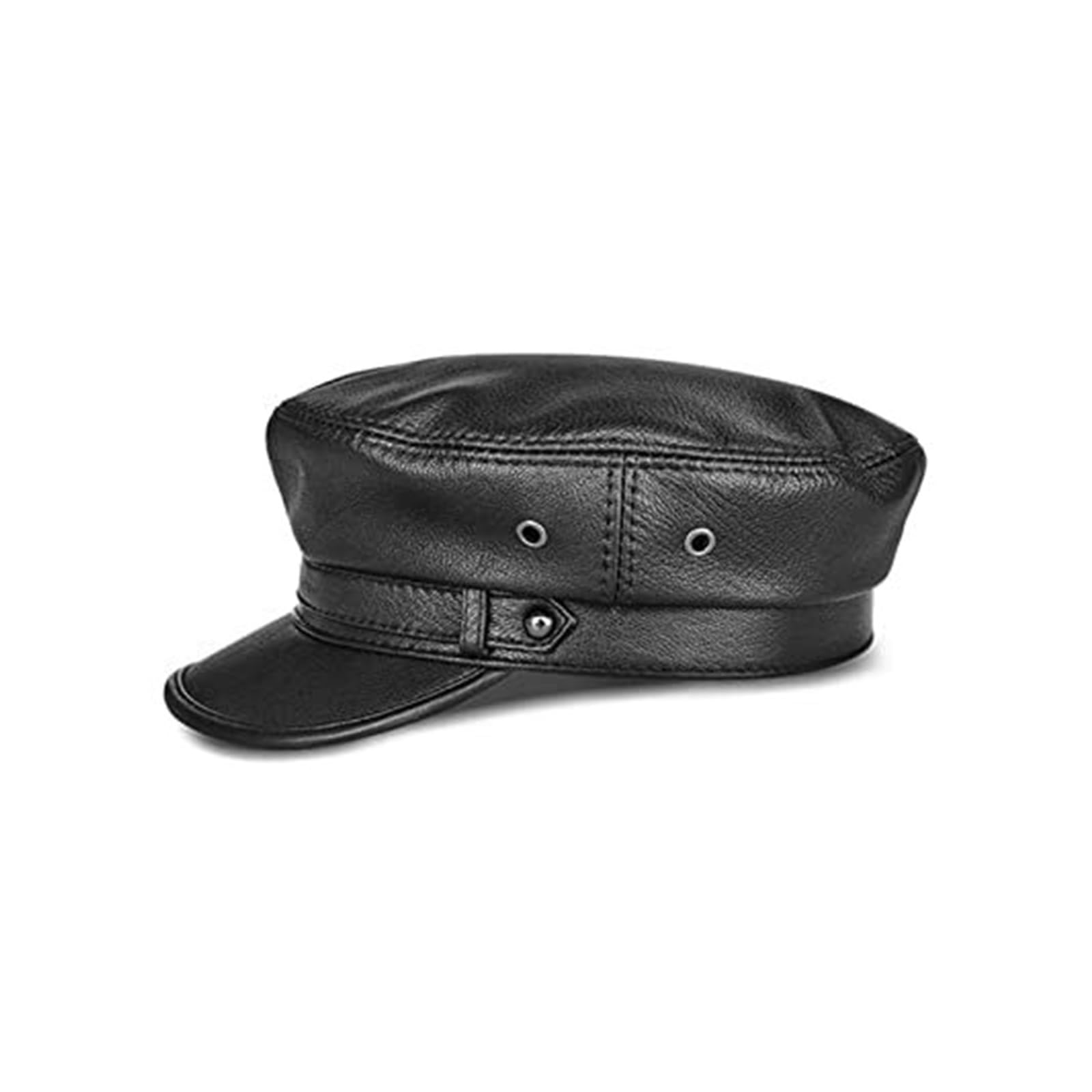 Man Genuine Leather Baseball Cap Hat Black Real Student Trucker Sport - Flat (XXL)