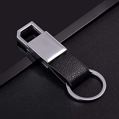 Leather Hook Locking Silver Metal key ring Key chain for Bike Car Men Women Keyring(black)