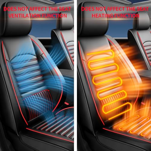 Image of Fit Canyon Car Seat Covers (Only Front 2 Seats) Compatible with GMC Canyon 2015-2025 2026-Full Coverage Breathable Leather, Airbag Compatible, Waterproof & All-Weather, Black+Red
