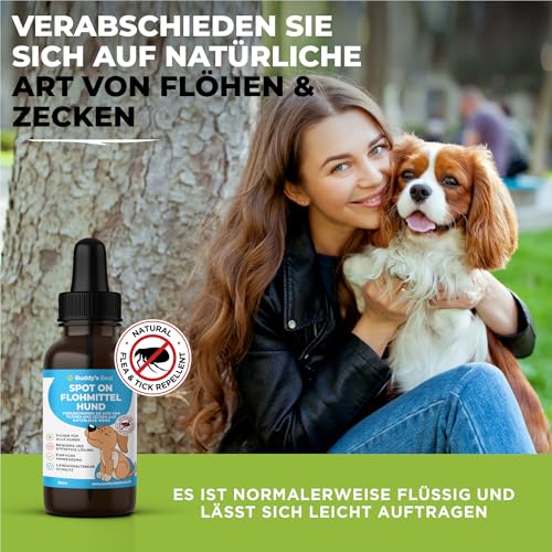 BUDDY'S Best 50ml Spot On Flohmittel Hund Bei Befall - Floh Zeckenschutz Hund - Flöhe Hund - Zeckenmittel Für Hunde - Spot on Hund Anti Floh Hund