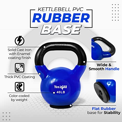 Image of Yes4All Kettlebells Rubber Base, Kettlebell Set for Women, Strength Training Kettlebells Weights (10-65 lbs)
