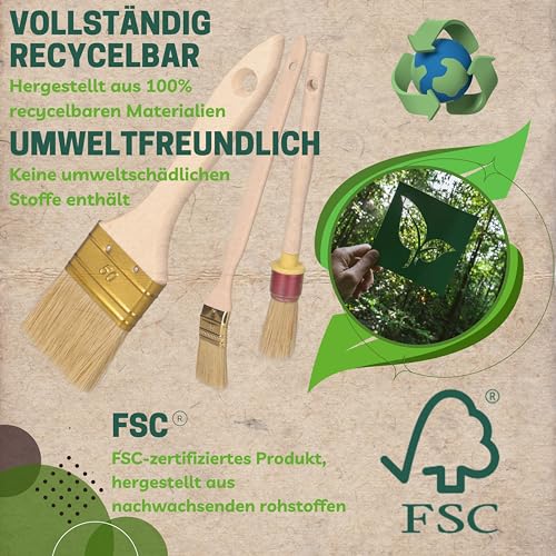 ToolSpace Pinselset - Flache Pinsel, Runde Kalorische Pinsel - Malerpinsel Zum Streichen - Verschiedene Farbtypen: Acryl, Emulsion, Lacke, Naturborstenpinsel für DIY Wand- und Möbelmalerei Malerpinsel