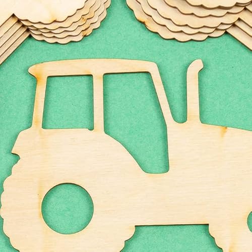 Pack Of 24 Unfinished Wood Farm Tractor Cutouts By Factory Direct Craft - Blank Tractor Wooden Diy Shapes For Scouts, Camps, Vacation Bible School, & Birthday Party Crafts #TOP2