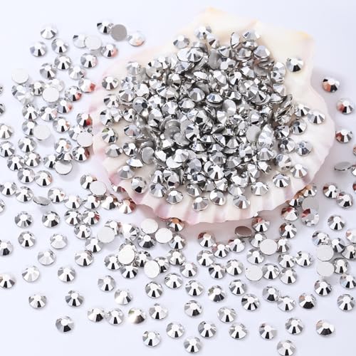 Image of Silver Flatback Rhinestones, Glass Rhinestones for Nail Art and Craft, Glue Fix, Loose Crystal Gemstones(Silver, SS4, 1440pcs, 1.5-1.7mm)