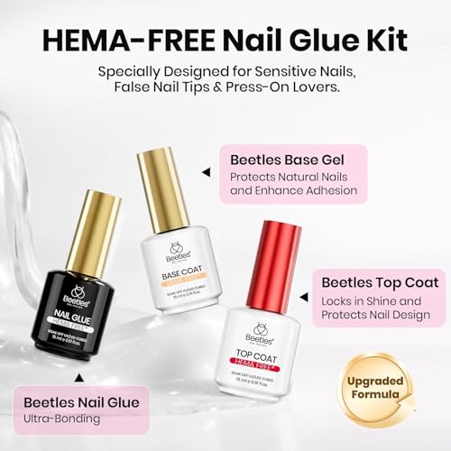 Image of Beetles 3Pcs 15ml Gel Nail Glue, Base Gel & No Wipe Top Coat Set