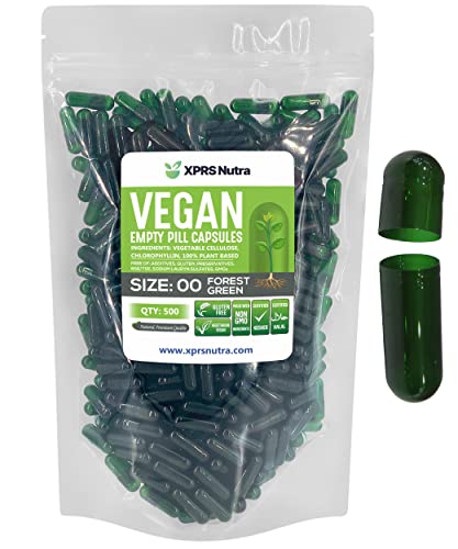Image of XPRS Nutra Size 00 Empty Capsules - 500 Count Empty Vegan Capsules - Vegetarian Empty Pills - DIY Vegetable Capsule Filling- Veggie Pill Caps (Forest Green)