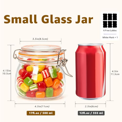 Image of Small Glass Storage Jars with Airtight Lids Wide Mouth 17 oz 6 Pack