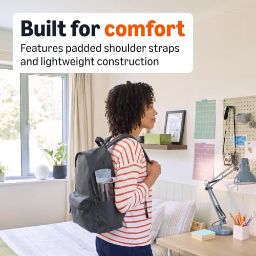 Image of Amazon Basics Classic School Backpack with Multiple Compartments, Sturdy Construction, Adjustable Straps - Grey