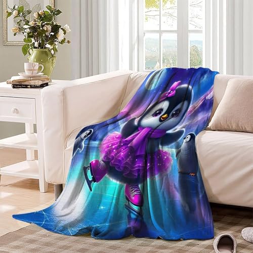 Couverture pingouin 3D en micropolaire plaid canapé lit enfant 100x130 cm