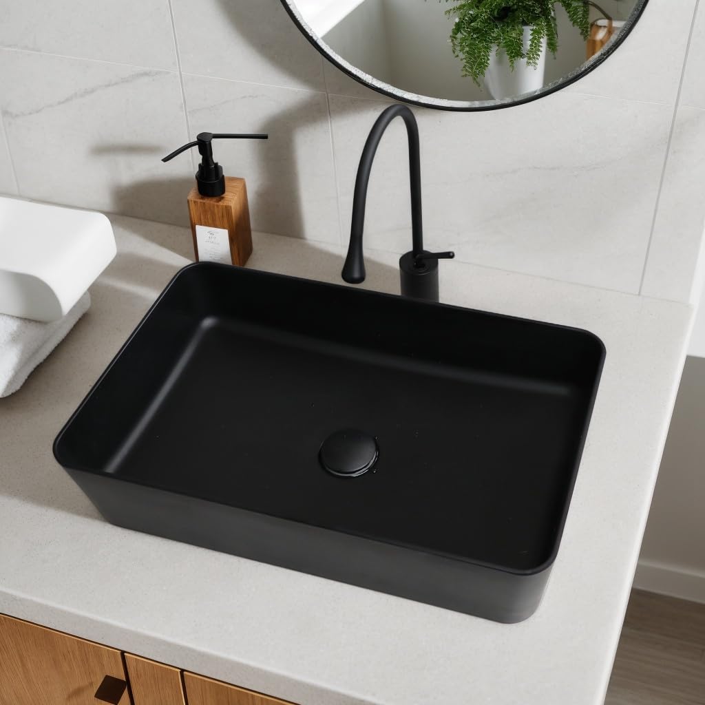Lonuebu Vessel Sink with Faucet and Drain Combo,Black Bathroom Sinks ...