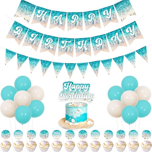 Décoration d'anniversaire vagues de l'océan aux finitions soignées bleu azur