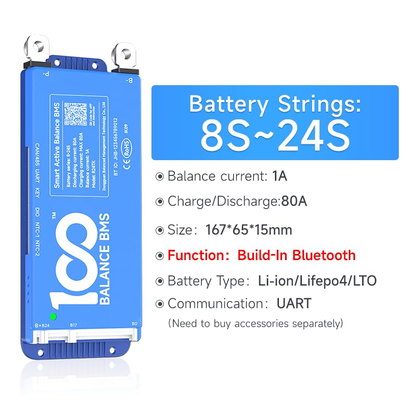 Image of 100BALANCE BMS 80A Active Balance 1A 8S-24S Build in Bluetooth Cell Balancing Smart PCB Battery Protection Board for Li-ion /Lifpo4 /LTO Lithium Battery Pack
