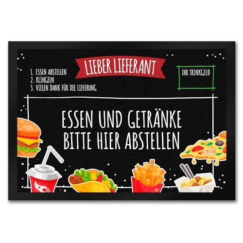 trendaffe Lieber Lieferant Fußmatte mit Fast Food Motiv Pizzabote Pizza Trinkgeld Pommes