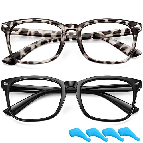 Kids Blue Light Blocking Glasses Clear Lens for Boys Girls Computer Glasses Anti Eyestrain Non-Prescription Fake Glasses Frame (Black+Grey Leopard)