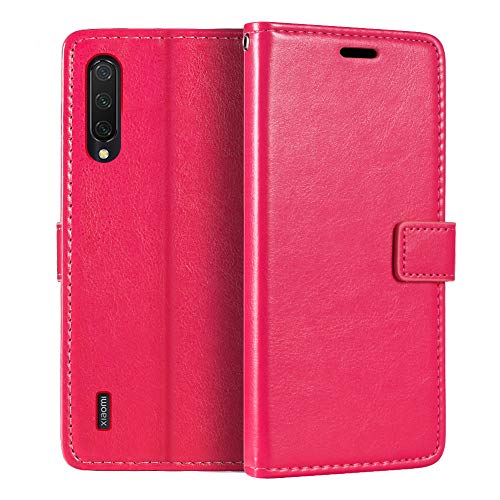 Custodia pelle Compatibile con Xiaomi Mi A3 Lite Design Business Flip Magnetico 3 Slot Carte Porta Foto e Tasca NascostaRosso Rosa