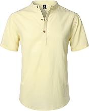 LucMatton – Chemise à manches courtes et col cheminée Henley, décontractée et légère, en coton et lin, pour homme