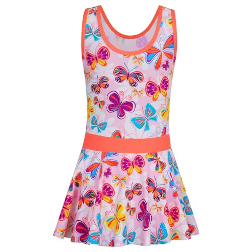 Image of Girls Swimsuit One Piece UPF 50+ Floral Skirted Bathing Suit Modest Beach Swim Dress 3-11 Years