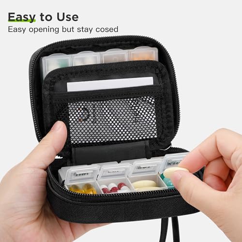 Image of Zannaki Cute Pill Organizer for Purse with Two Removable 7-Day Pill Box, Travel PU Leather Pill Case, Portable Weekly Pill Container with Storage Bag to Hold Vitamins, Fish Oils, Supplements (Black)