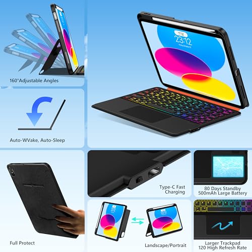 Image of Keyboard Case for iPad 11th (A16) & 10th Generation，Ultra-Light Magnetic Detachable Keyboard with Multi-Touch Trackpad - Backlit Keys,Adjustable Stand Case for iPad 11 inch 2025&10th Gen 10.9 inch