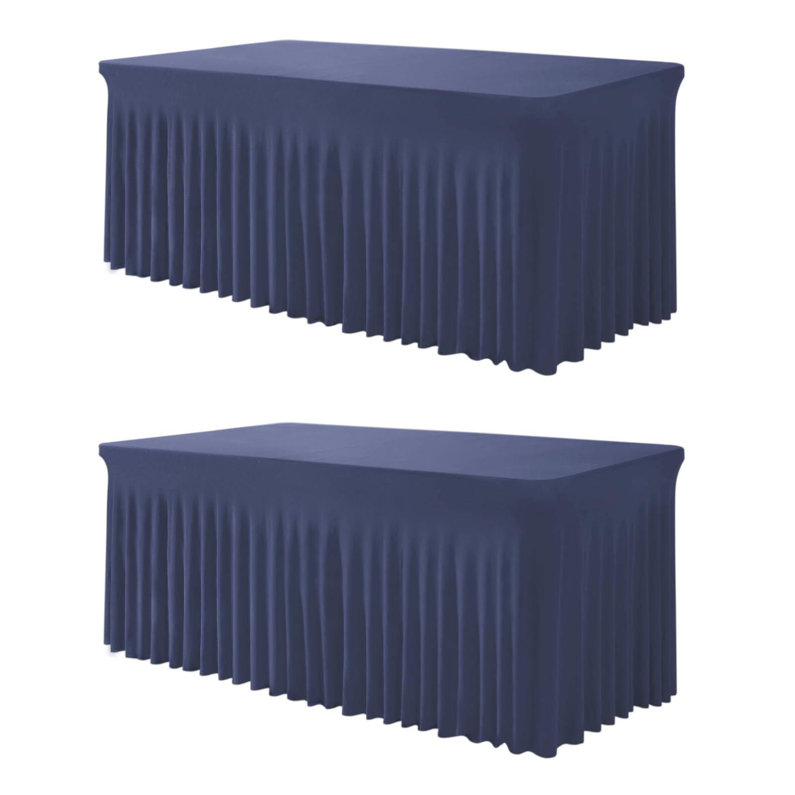 2 Pack Table Skirts for Rectangle Tables 6ft - One-Piece Navy Blue Table Clothes for 6 Foot Rectangle Tables, Wrinkle Resistant Ruffles Elastic Table Cover and Table Skirt for Banquets, Parties