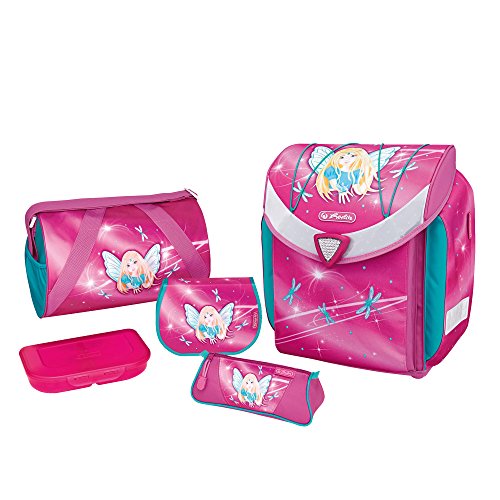 Preisvergleich Produktbild herlitz 50007653 Schulranzen Flexi Plus, Magnetschloss "Smart Lock", Brustgurt, 17-teiliges Schüleretui, Sporttasche, Faulenzer dreikant, Brotdose pink, Motiv: Fairy, 1 Stück