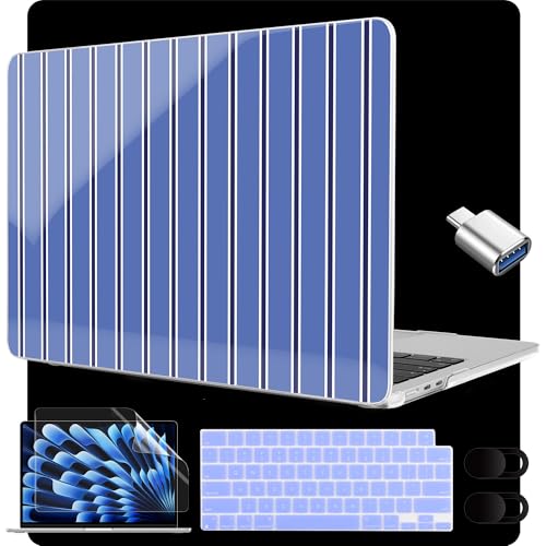 Image of MEEgoodo for M5 /M4 /M3 /M2 MacBook Air 15 inch Case 2026 2025 2024 2023, Case Fit Model (A3448 /A3241 /A3114 /A2941) for MacBook Air 15.3 inch, Blue and White Stripes