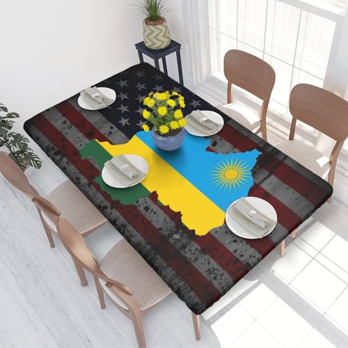 Flag Map of Rwanda Premium 4ft Square Elastic Edged Table Cover Easy-Care Oil-Repellent
