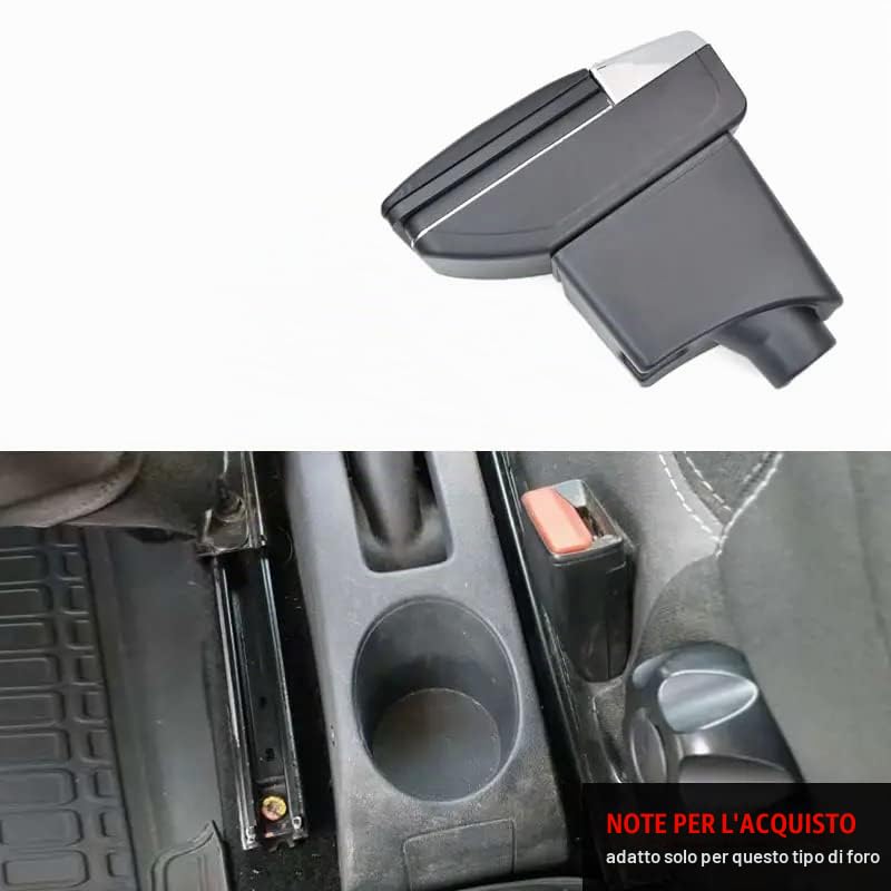 Bracciolo Auto per Dacia Sandero 2016-2018 - Poggia braccio per Auto in Pelle Nera con Posacenere e Vano Portaoggetti