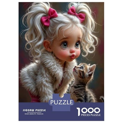 Puzzle de 1000 piezas para adultos, diseño de niña con gatito de 52x38cm para decoración 2