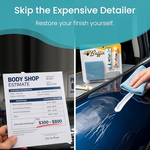 Image of Car Scratch Remover Kit for Vehicles. Perfect for Car Clear Coat Repair, Wax Removal & Erase Scratches. Includes Buffing Pad, Filling /Polish Rubbing Compound, & Polishing Cloth