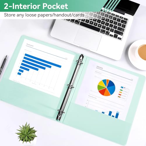 Image of SUIN 1 Inch 3 Ring Binder, Clear 1'' View Presentation Binders with 2 Pockets, Fits 8.5 x 11 Letter Size, Durable Polypropylene, Non-Stick & PVC-Free for School, Office & Home (Pastel Green)
