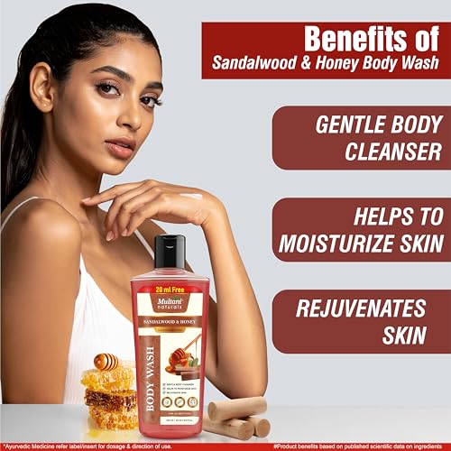 Image of Multani Naturals Sandalwood & Honey Body Wash I Ayurvedic Body Wash with Sandalwood & Almond Oil and Aloe Vera Extracts for Men & Women - its Unisex I Herbal Body Cleanser for Healing & soothing your Body I Paraben Free I Sulphate Free I Kind to All Skin Types I (270ml)