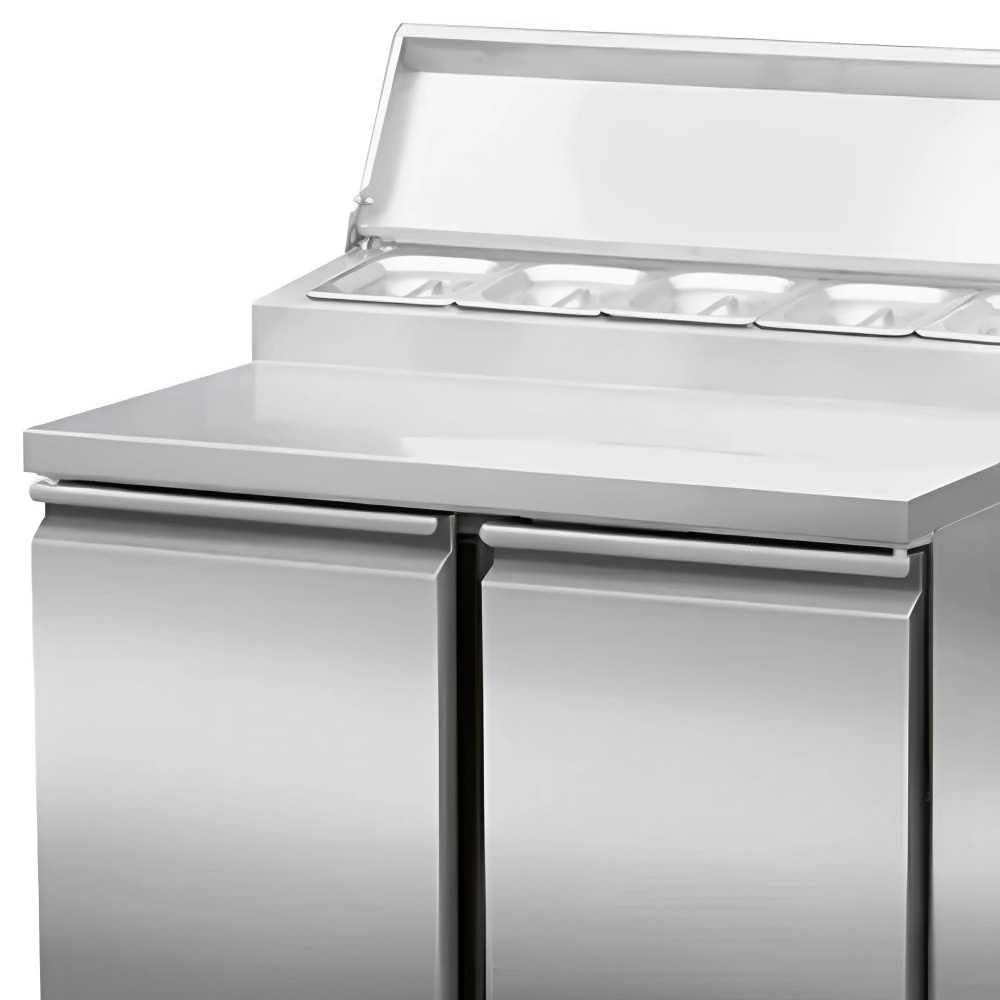 MBH - Tavolo refrigerato per preparazione inox 2 porte 176L 900x700mm. Banco frigo per bar, ristorante e ristorazione.